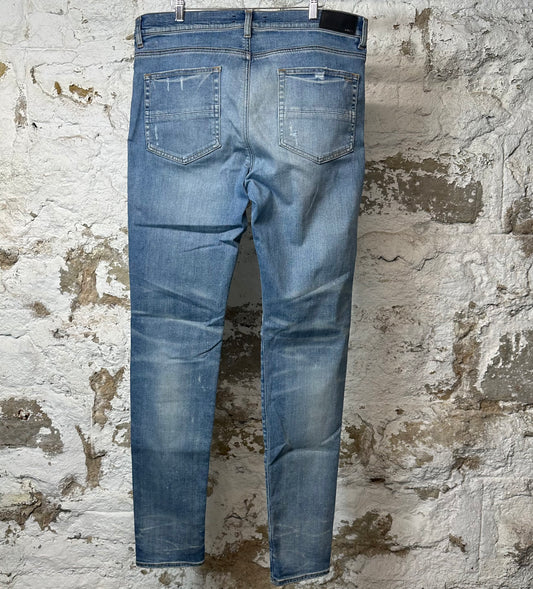 Amiri MX1 Orange Suede Blue Denim Jeans Sz 38