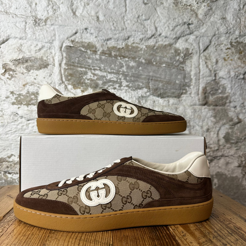 Gucci G75 Brown Suede GG Monogram Sneaker Sz 12 DS