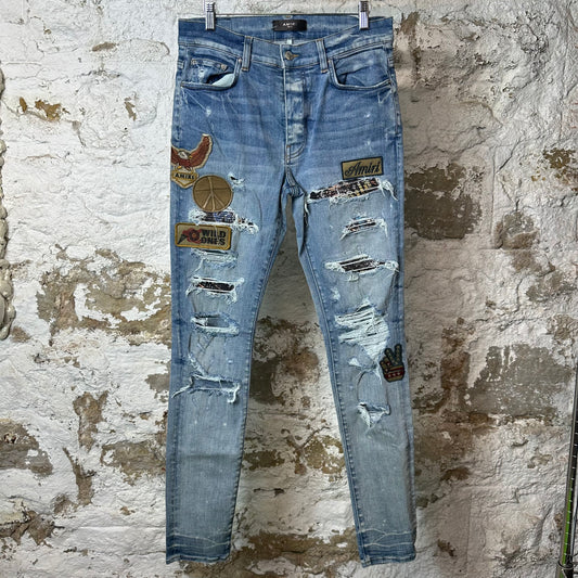 Amiri MX1 Biker Patches Blue Denim Jeans Sz 32