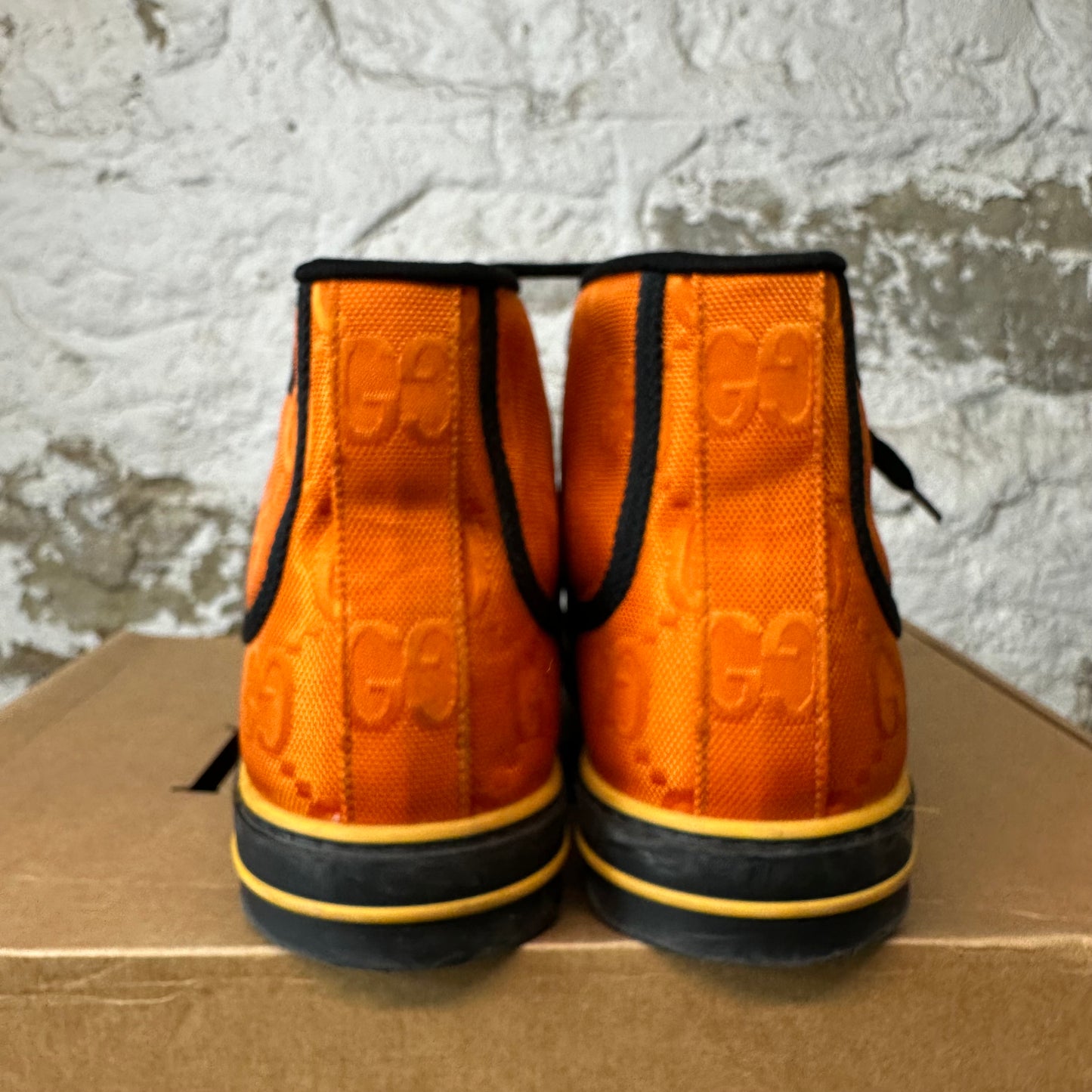Gucci High Tennis 1977 Orange GG Monogram Nylon Sneaker Sz 9.5