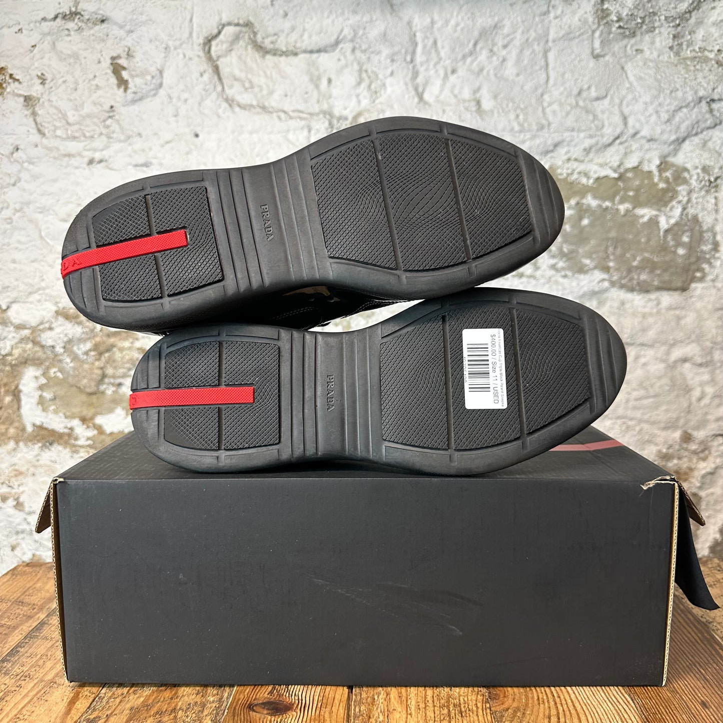 Prada Americas Cup Triple Black Patent Sneaker Sz 11