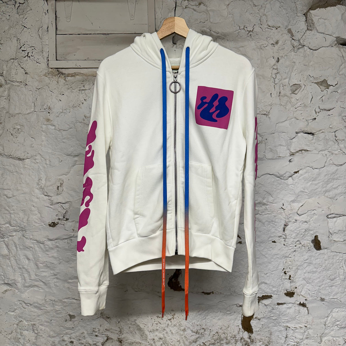 Off-White 2020 White Pink Zip Up Hoodie Sz XS