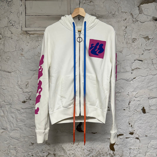 Off-White 2020 White Pink Zip Up Hoodie Sz XS