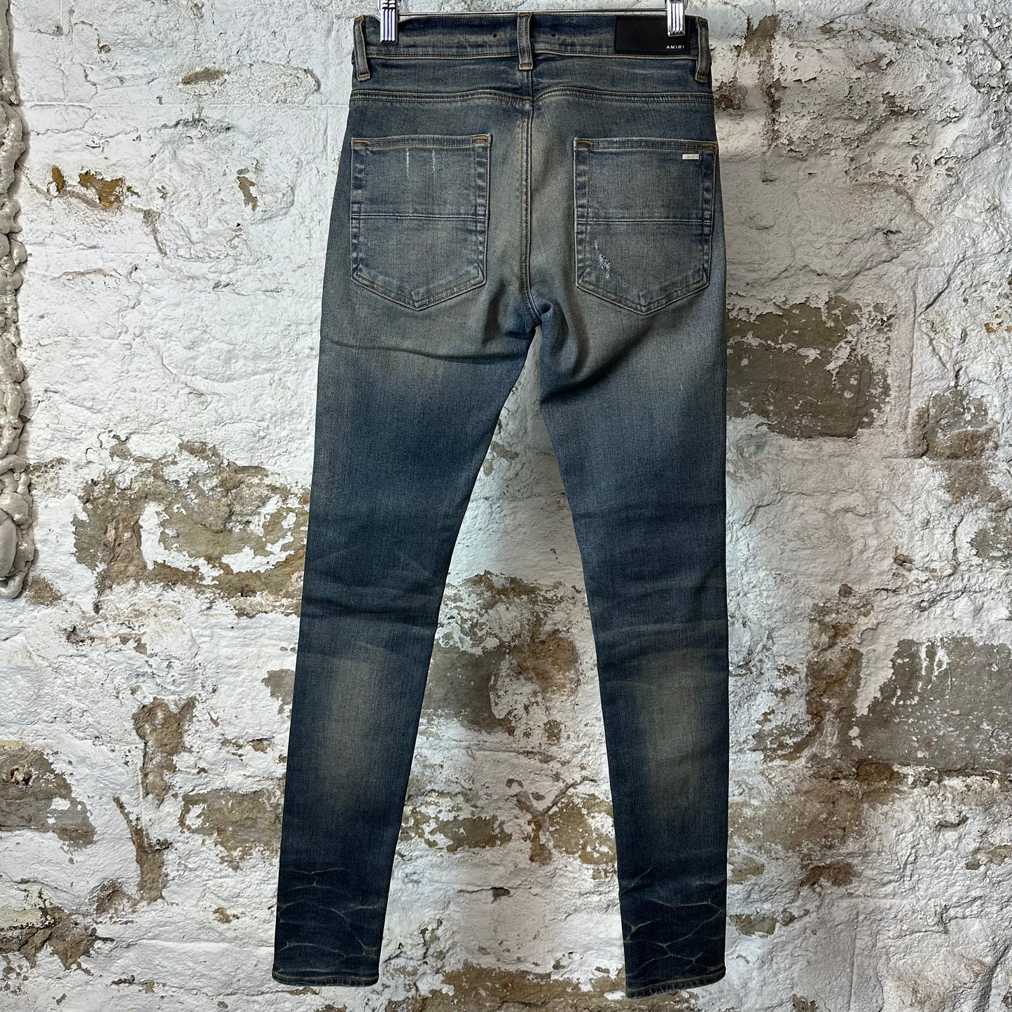 Amiri MX1 Blue Suede Waxed Blue Denim Jeans Sz 28