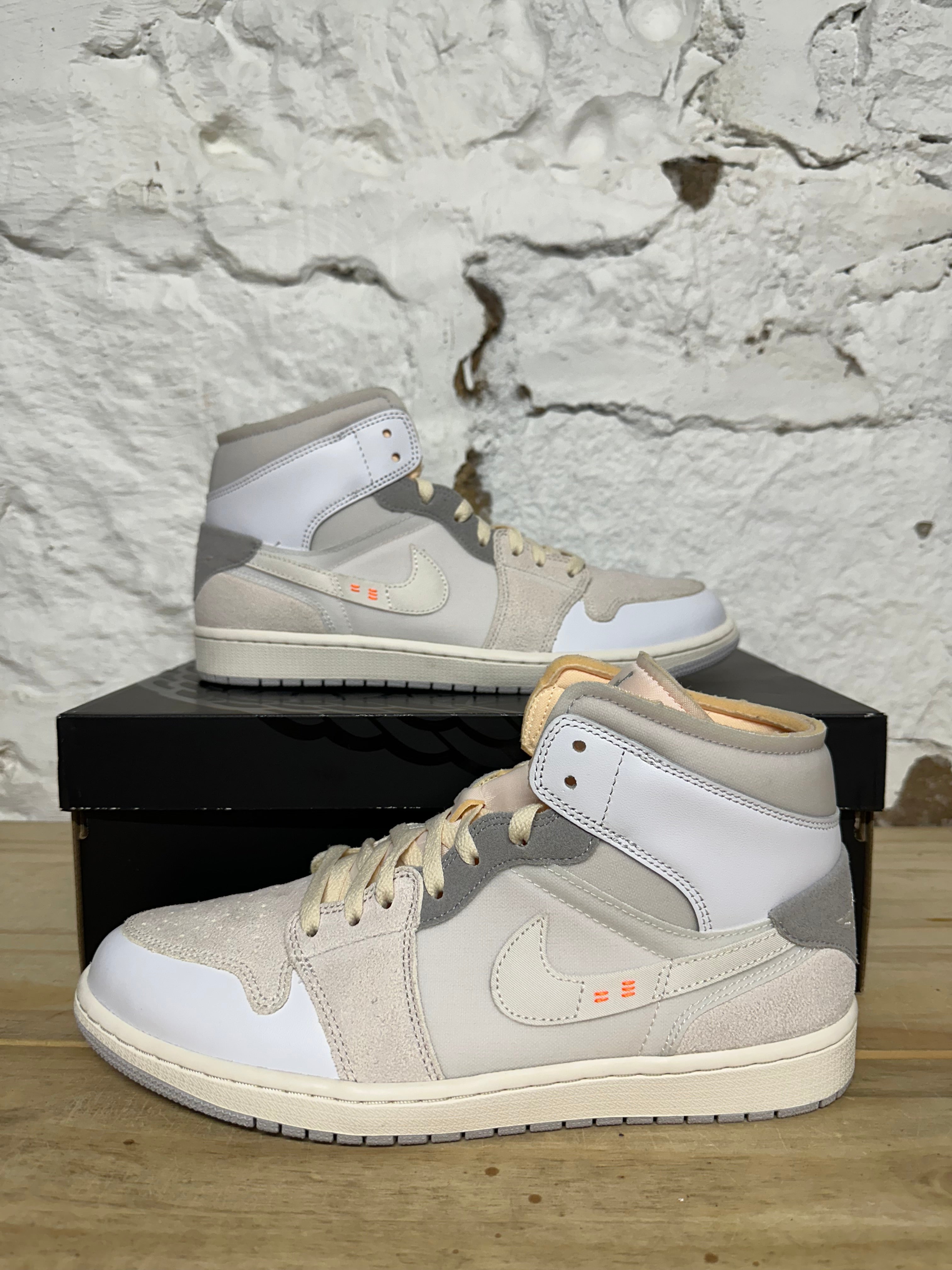 Air Jordan 1 Mid Craft Inside Out White Grey Sz 11