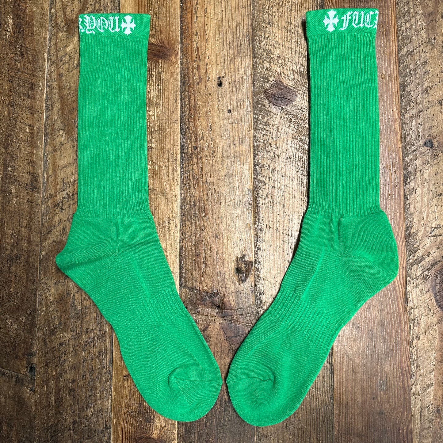 Chrome Hearts White Spell Green Socks DS