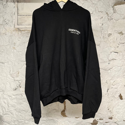 Fear of God Essentials Black White Logo Hoodie Sz L