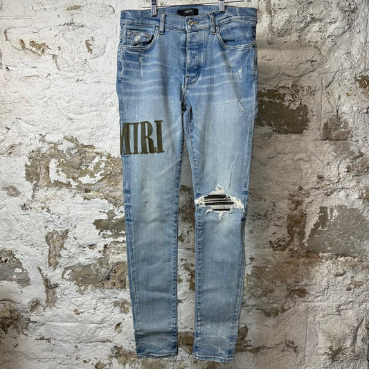 Amiri MX1 Camo Spell Blue Denim Jeans Sz 32