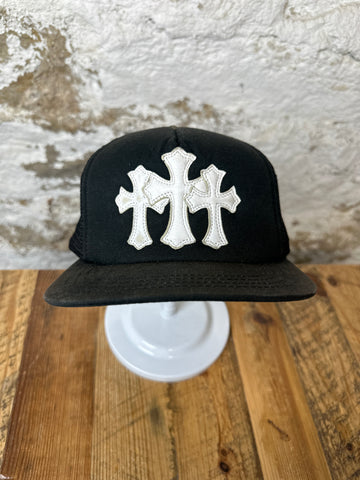 Chrome Hearts White Triple Cross Black Trucker Hat