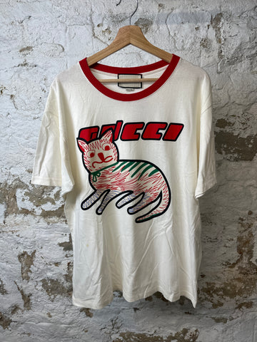 Gucci Red Spell Cat T-shirt White Sz S