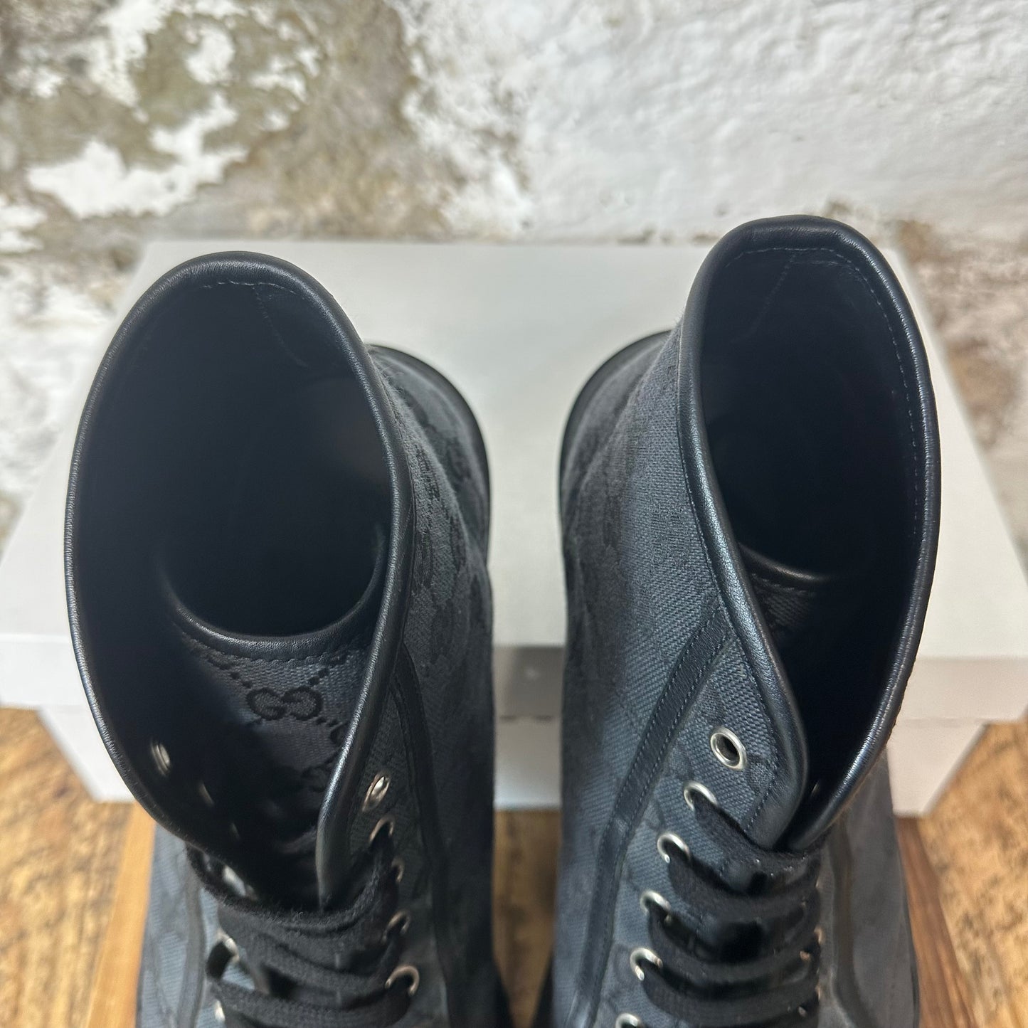 Gucci High Black Monogram Sneaker Sz 12