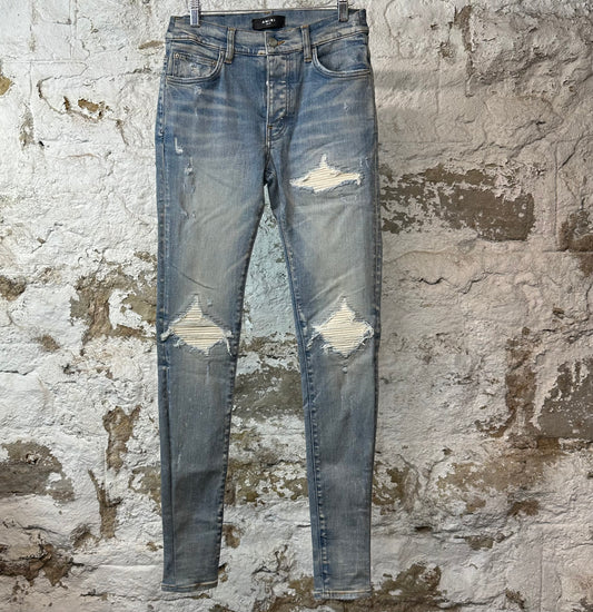 Amiri MX1 Cream Suede Blue Denim Jeans Sz 29