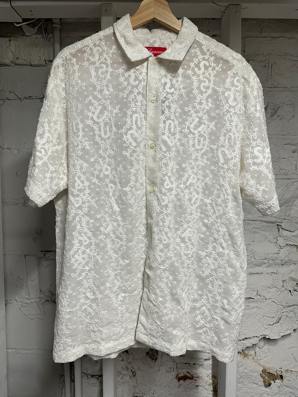 Supreme Chainstitch Chiffon White Button Up Shirt Sz M