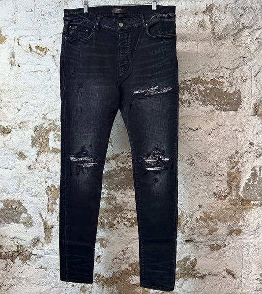 Amiri MX1 Black White Woven Black Denim Jeans Sz 36