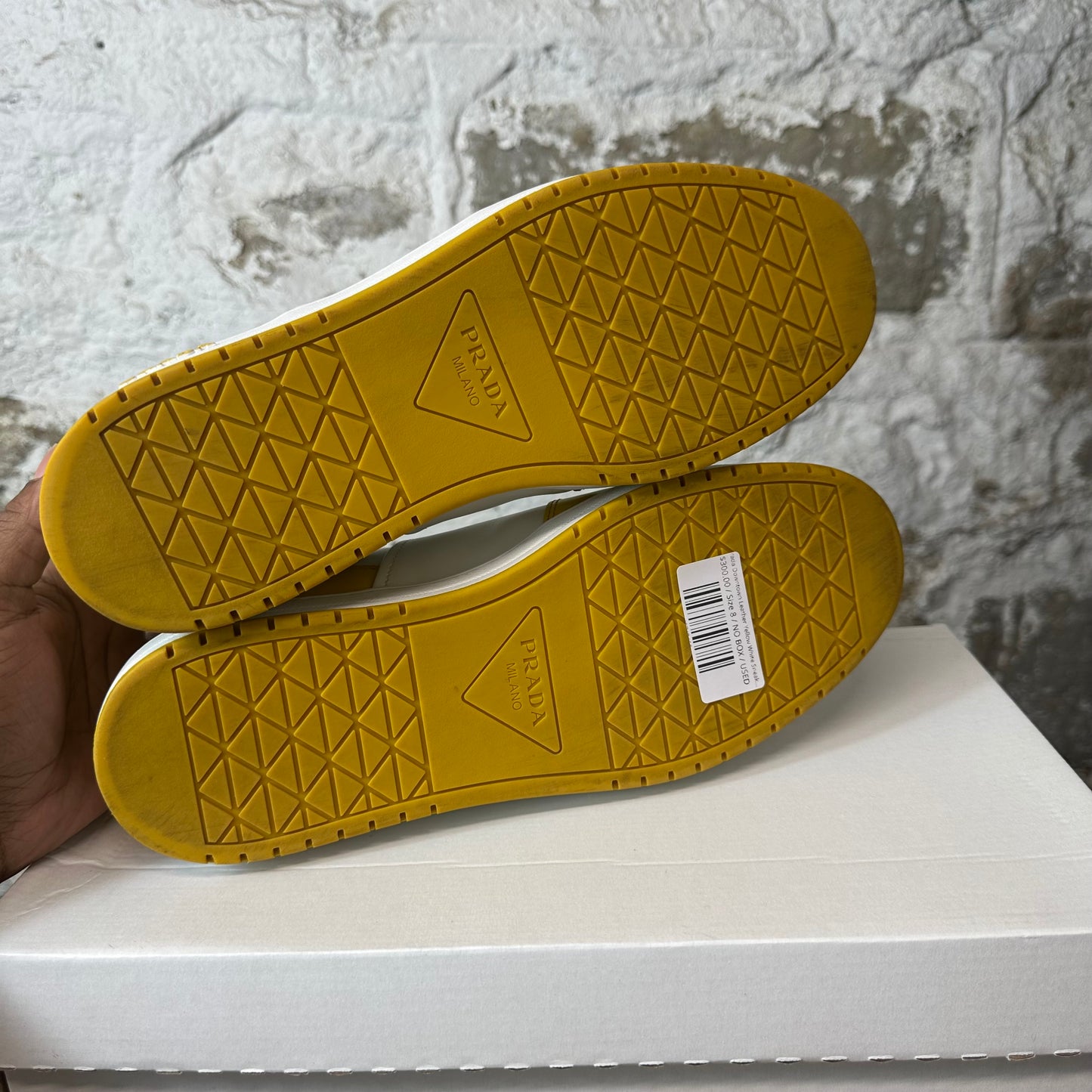 Prada Downtown Leather Yellow White Sneaker Sz 8