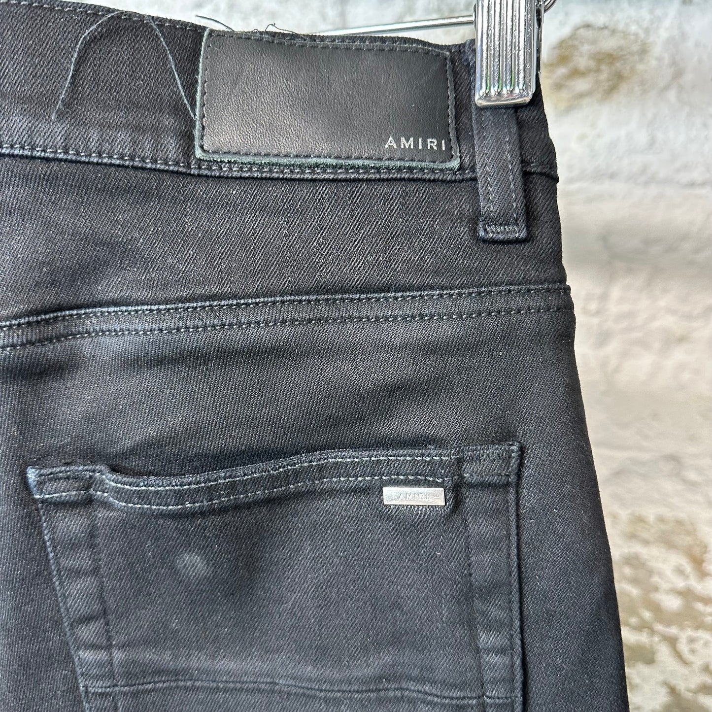 Amiri Black Core Logo Black Waxed Denim Jeans Sz 30