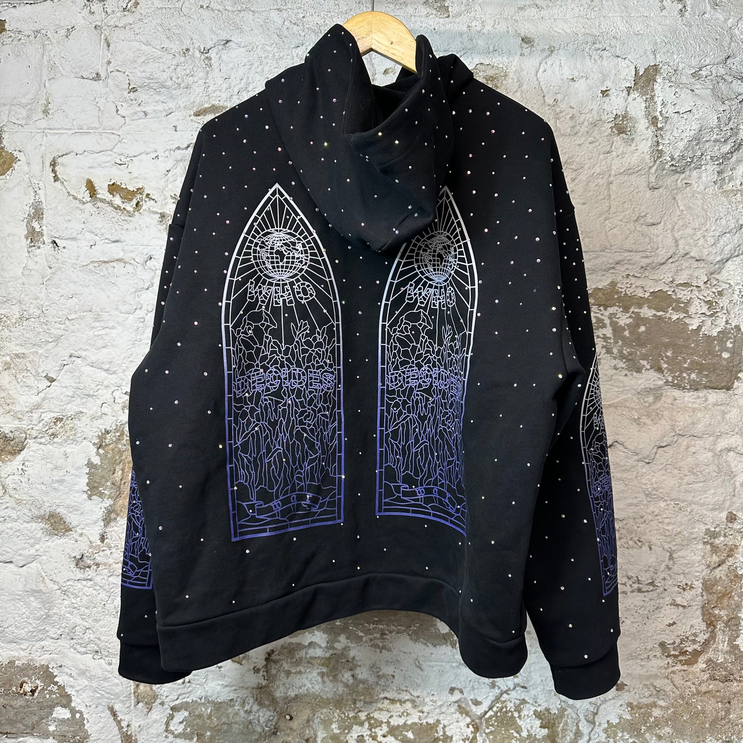 Who Decides War Stained Glass Rhinestone Hoodie Black Sz S