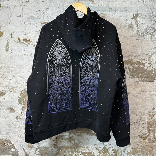 Who Decides War Stained Glass Rhinestone Hoodie Black Sz S