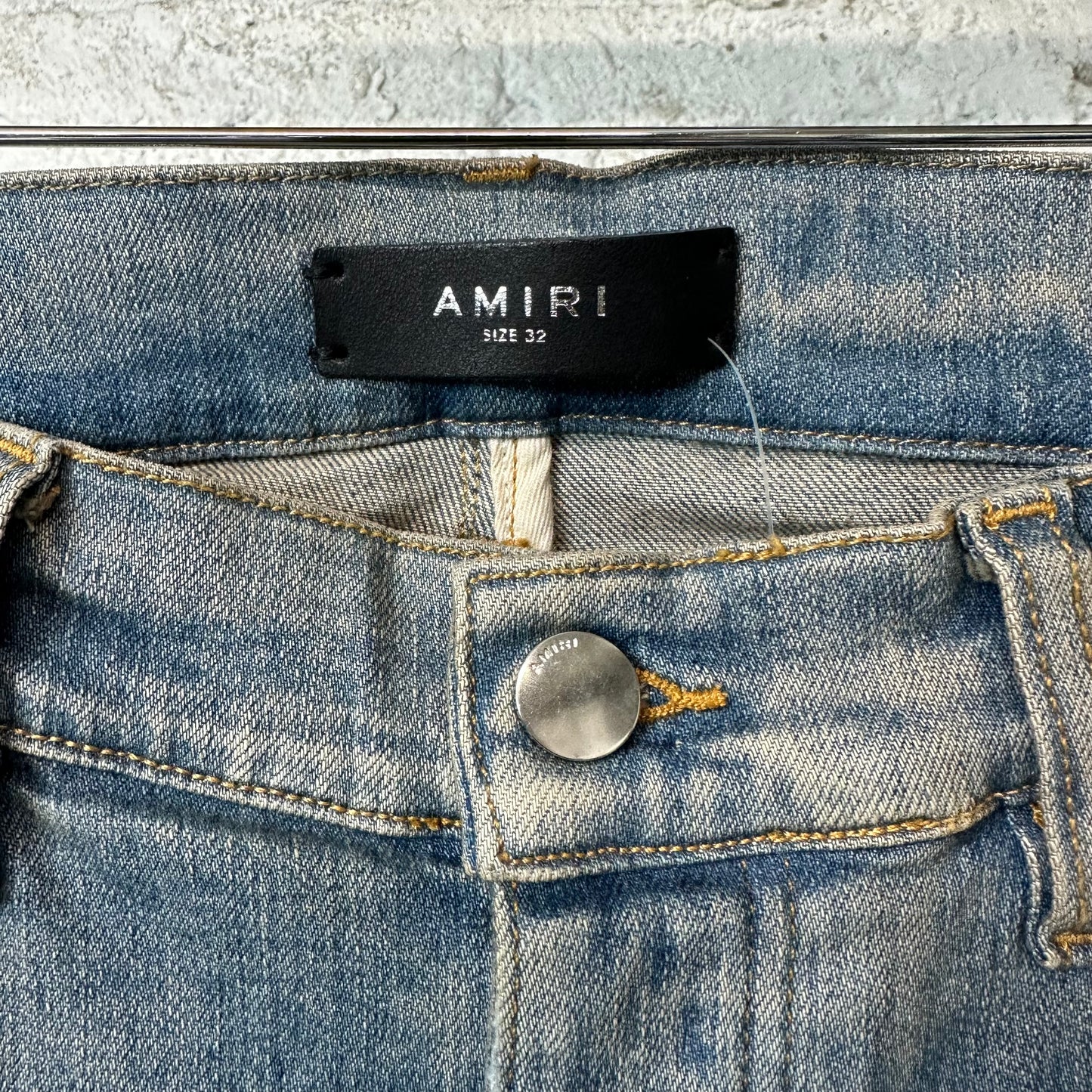 Amiri MX1 Camo Spell Patch Blue Denim Jeans Sz 32