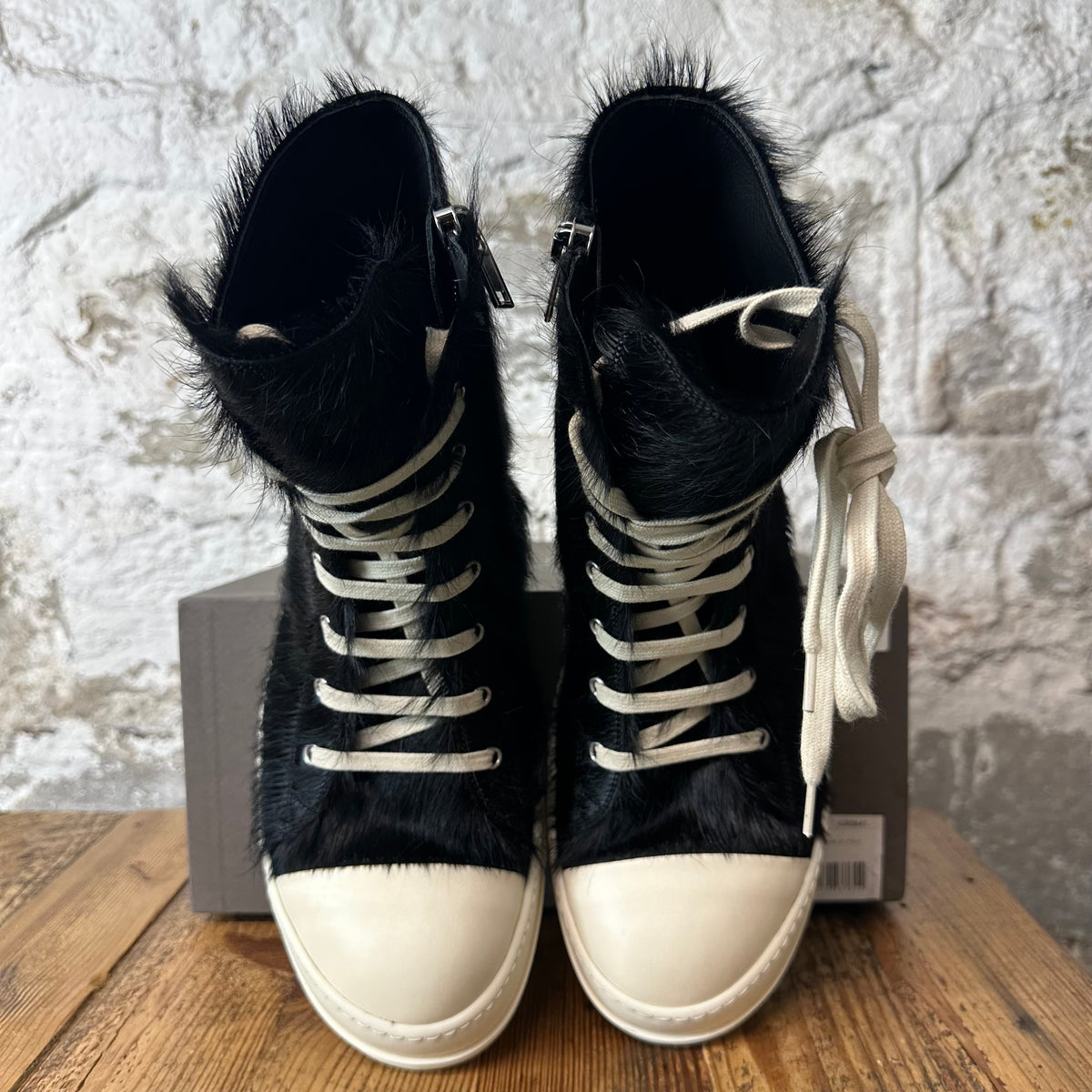 Rick Owens High Pony Hair Black Milk Sneaker Sz 12 (45)