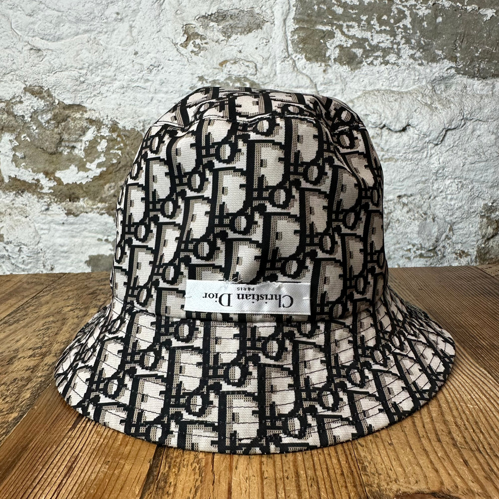 Dior Brown Black White Oblique Bucket Hat Sz M