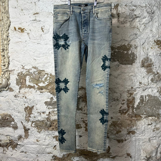 Amiri Green Quad Stitch Blue Denim Jeans Sz 34