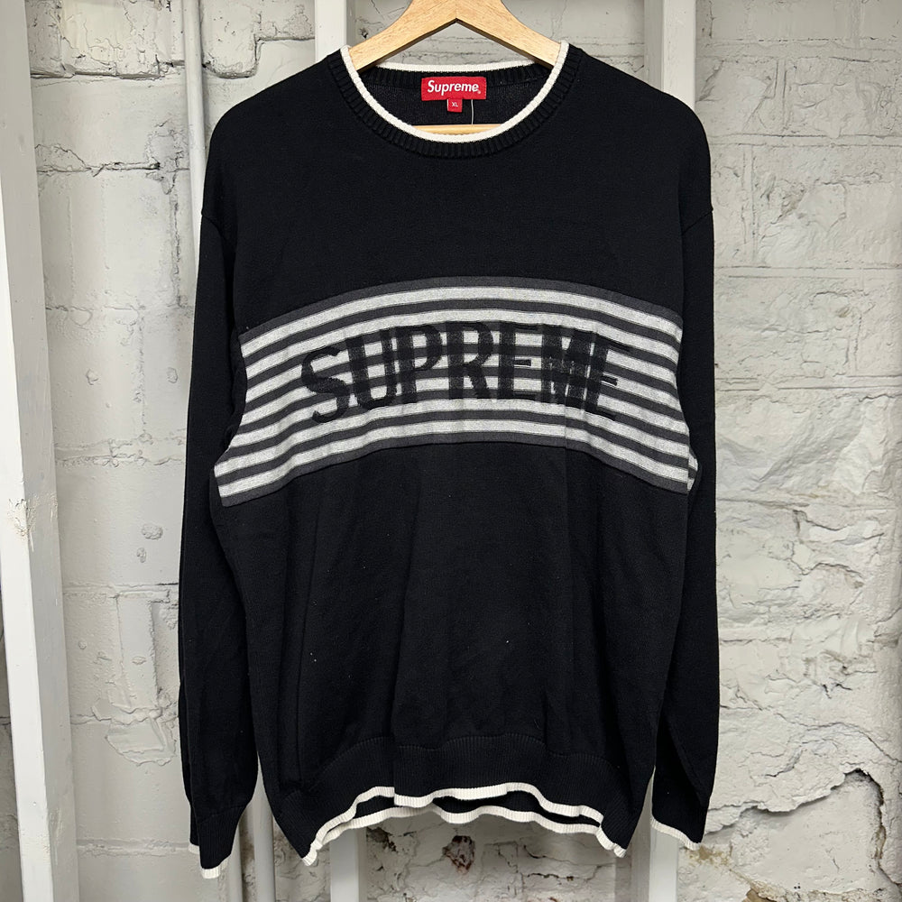 Supreme Chest Spellout Black Sweater Sz XL