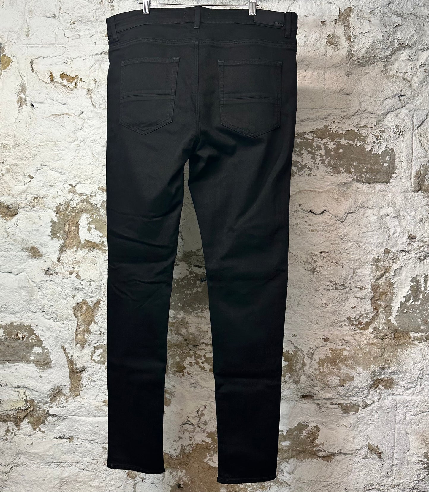 Amiri MX1 Black Leather Black Denim Jeans Sz 38
