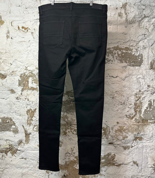 Amiri MX1 Black Leather Black Denim Jeans Sz 38