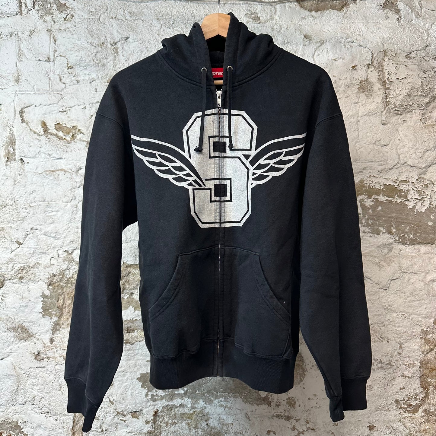 Supreme Wing Logo Zip Up Hoodie Black Sz S