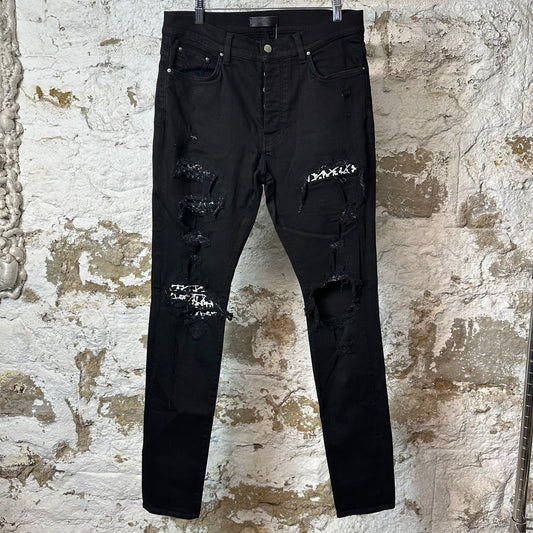 Amiri White Bone Patches Black Denim Jeans Sz 34