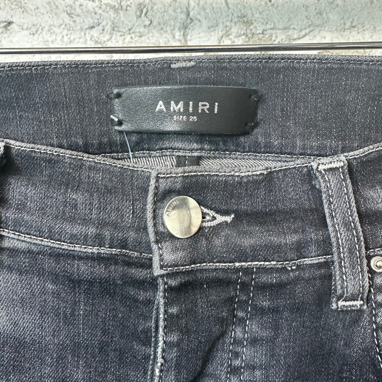 Amiri MX1 Black Paisley Grey Denim Jeans Sz 28
