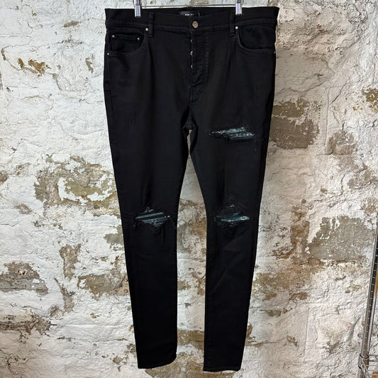Amiri MX1 Green Paisley Black Denim Jeans Sz 38