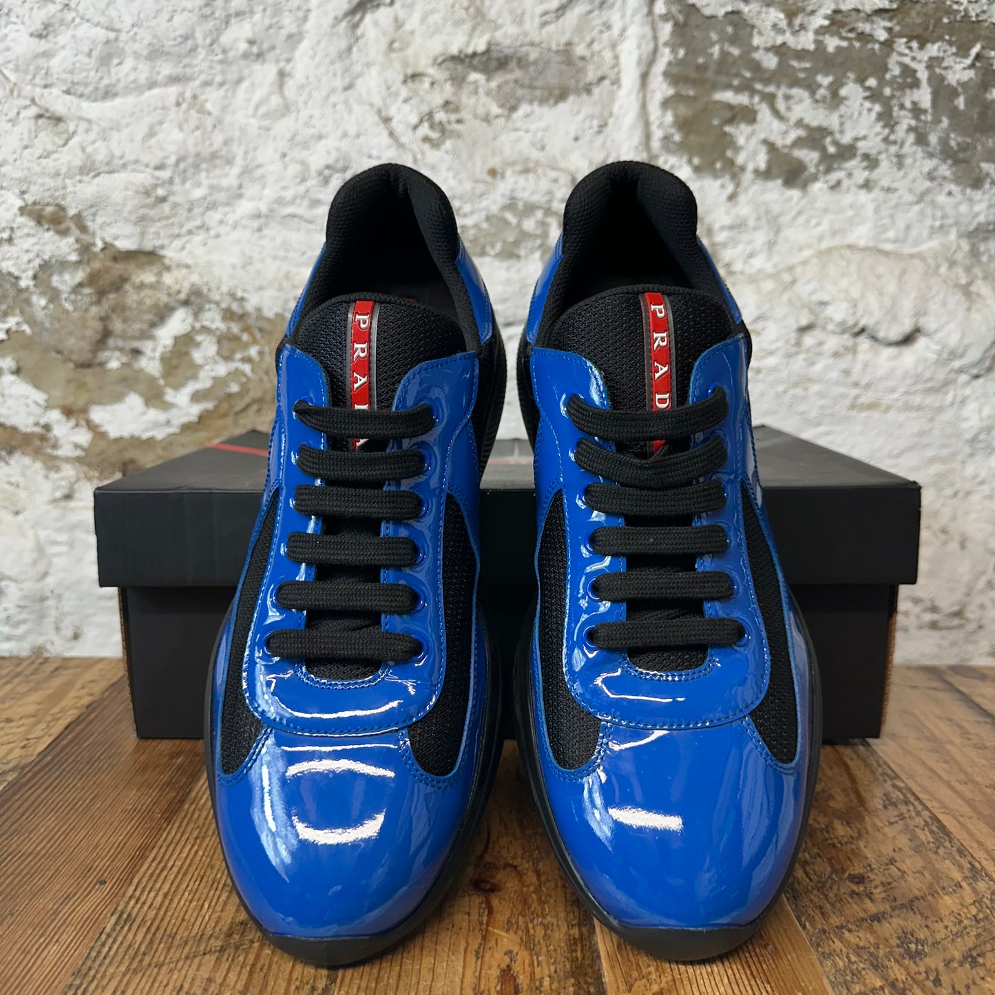 Prada Americas Cup Dark Blue Patent Black Sneaker Sz 11