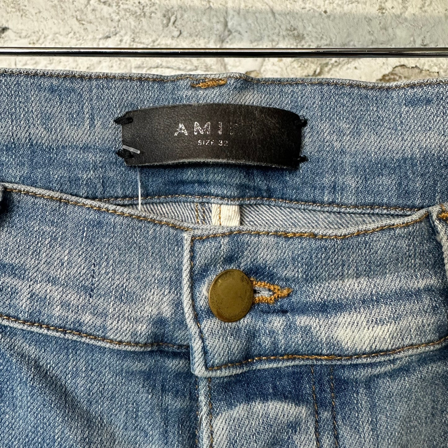 Amiri MX1 Camo Patch Light Blue Denim Jeans Sz 32