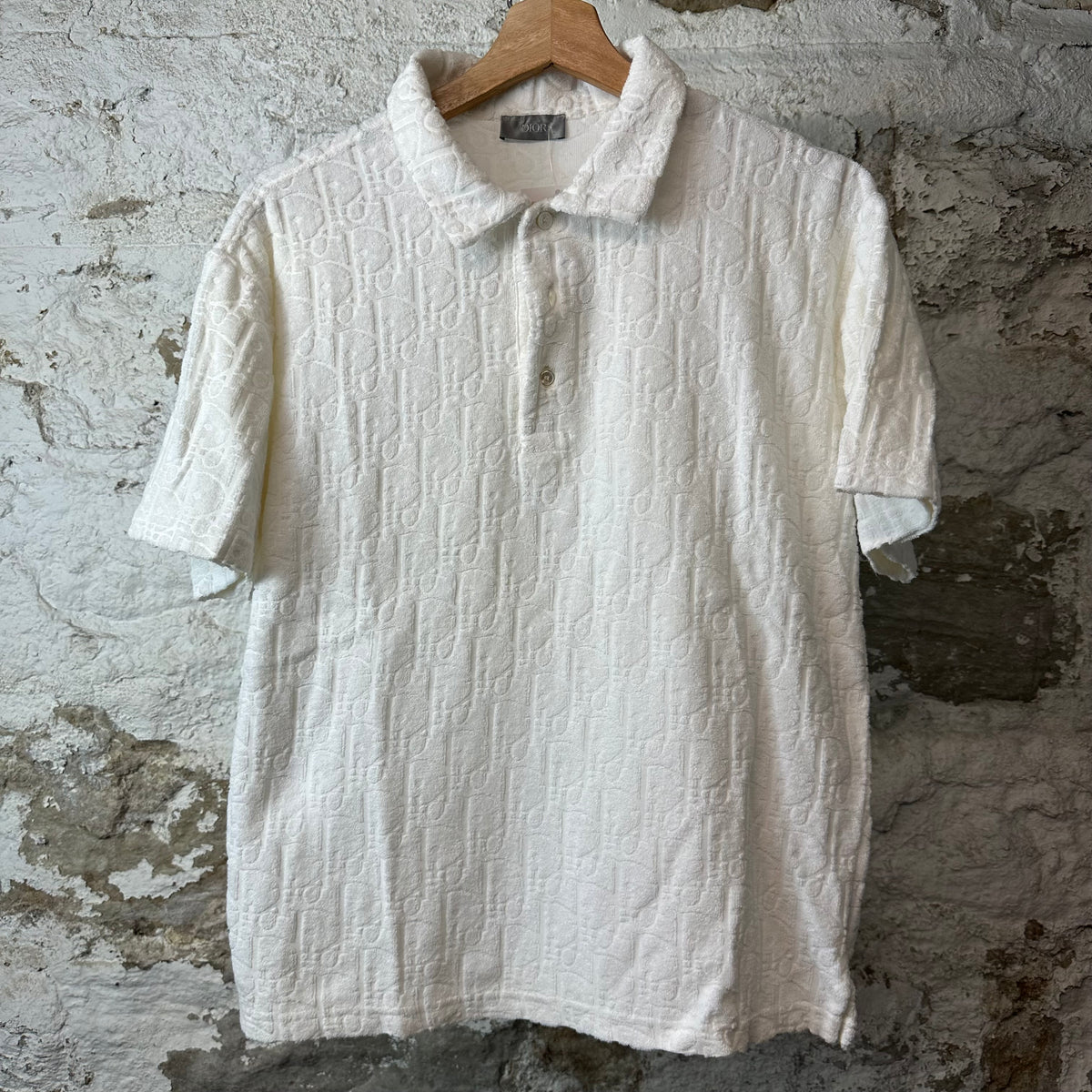 Dior Oblique Monogram Towel White Polo Shirt Sz S