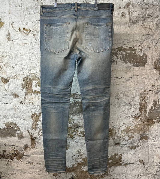 Amiri MX1 Cream Suede Blue Denim Jeans Sz 38