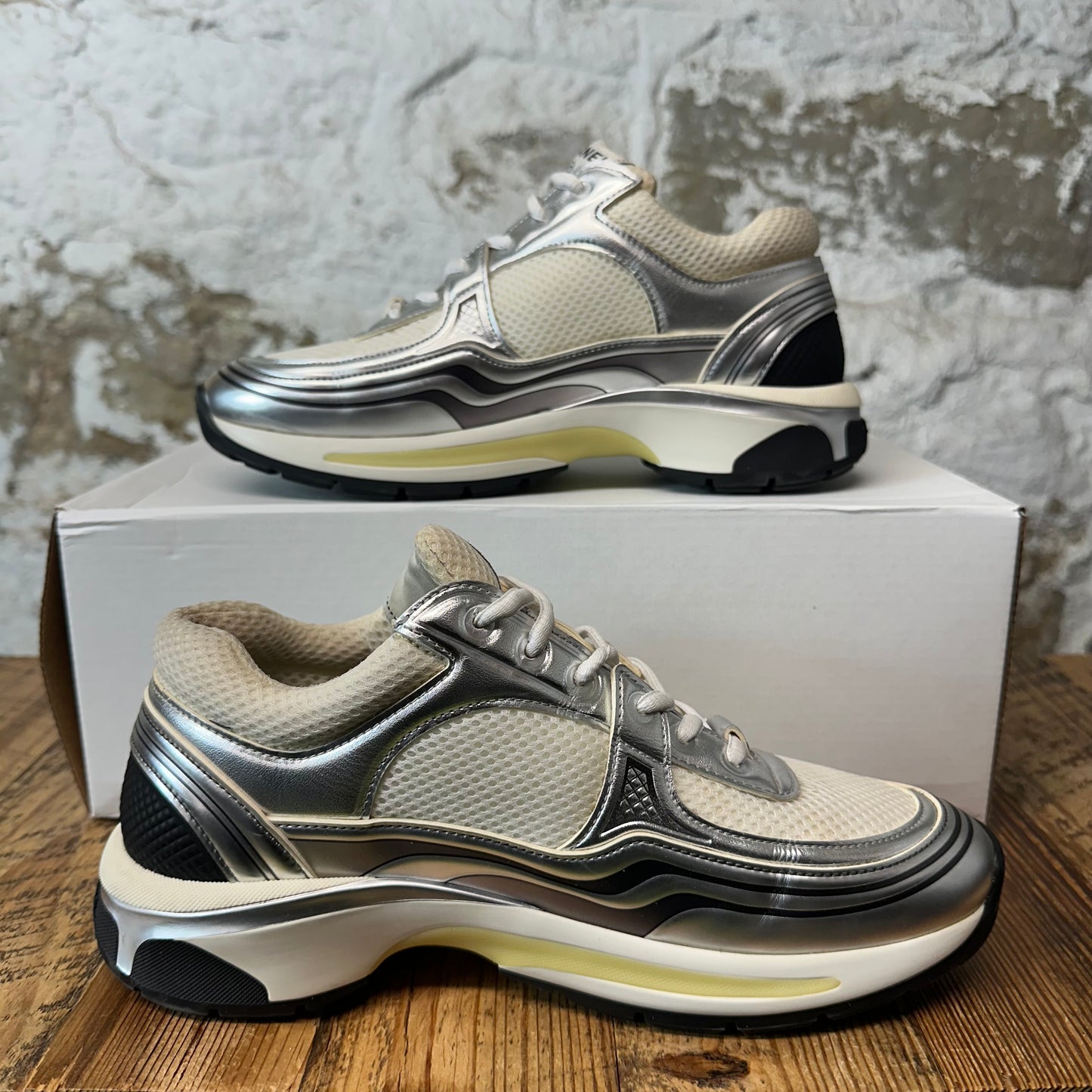 Chanel CC Silver Cream Trainer Sneaker Sz 6.5 (39)