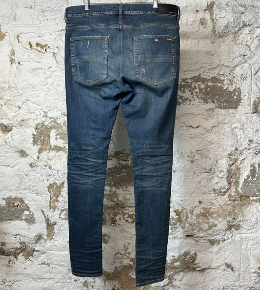 Amiri MX1 Green Plaid Flannel Dark Blue Denim Jeans Sz 36