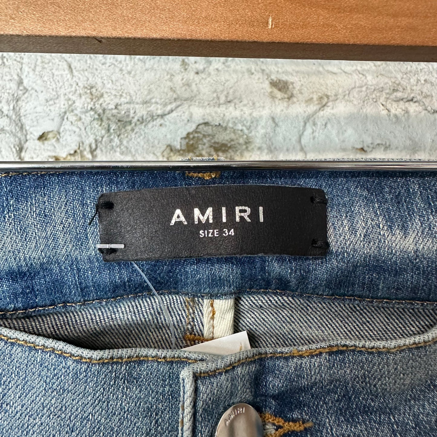 Amiri MX2 Brown Yellow Patch Blue Denim Jeans Sz 34