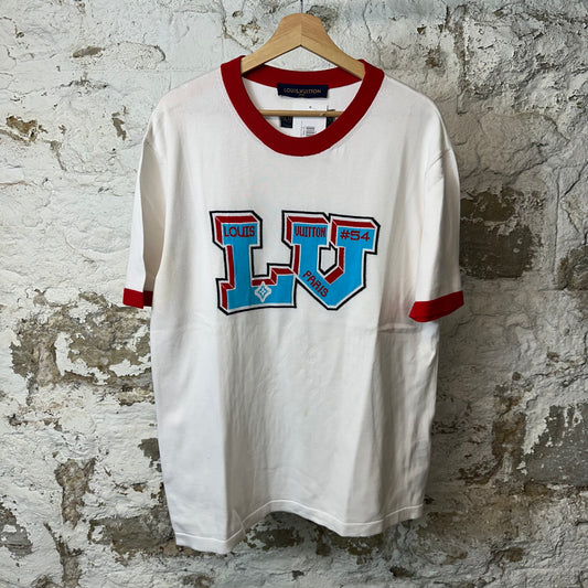 Louis Vuitton Intarsia Graphic Ringer T-shirt White Sz XL (Stains)