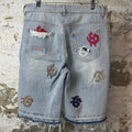 Godspeed Multicolor G Patch Light BLue Jean Shorts Sz 32