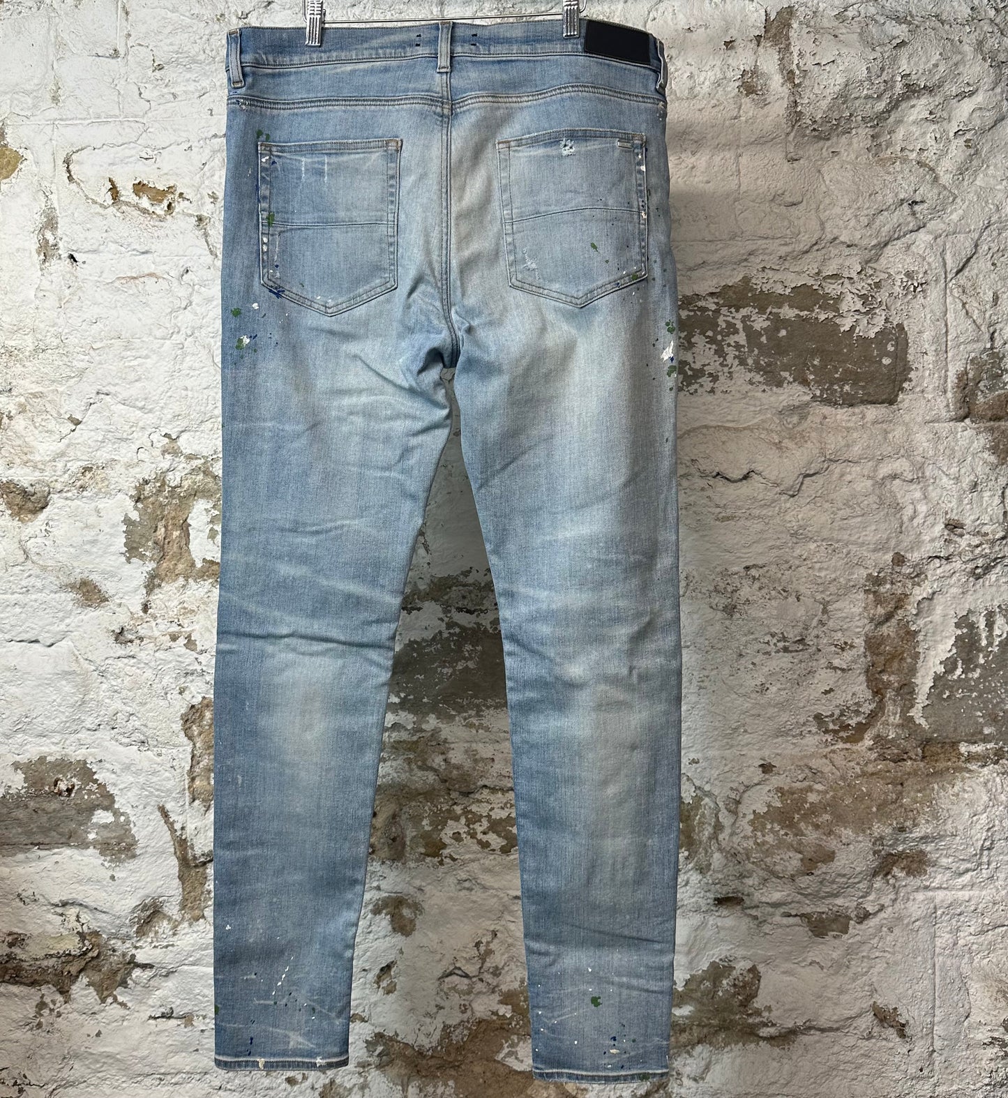 Amiri MX1 Denim Paint Splatter Blue Denim Jeans Sz 38
