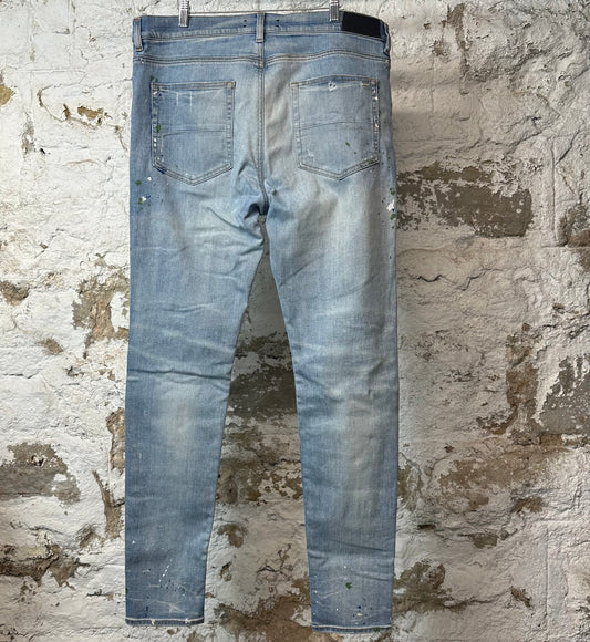 Amiri MX1 Denim Paint Splatter Blue Denim Jeans Sz 38