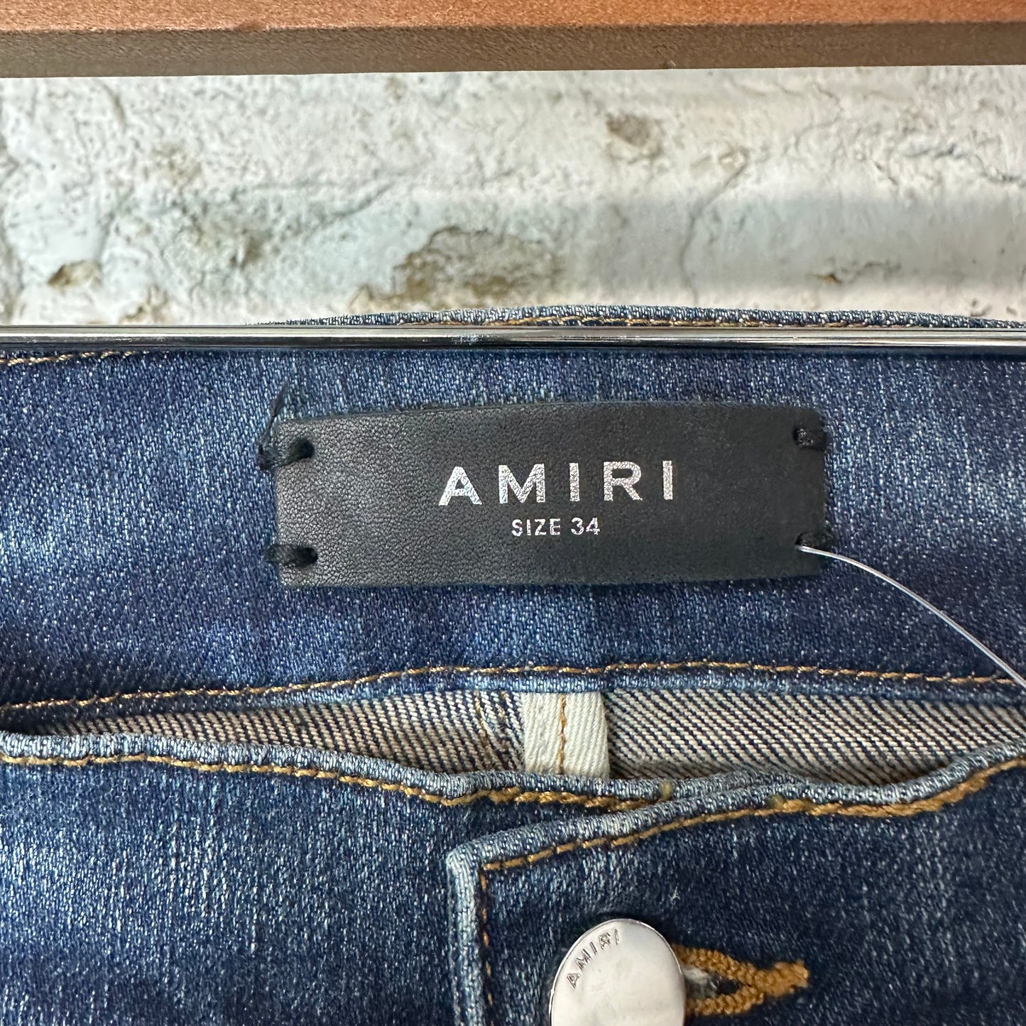 Amiri MX1 Orange Suede Dark Blue Denim Jeans Sz 34