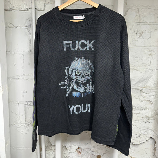 Vale Fuck You Black Thermal Long Sleeve T-Shirt Sz S