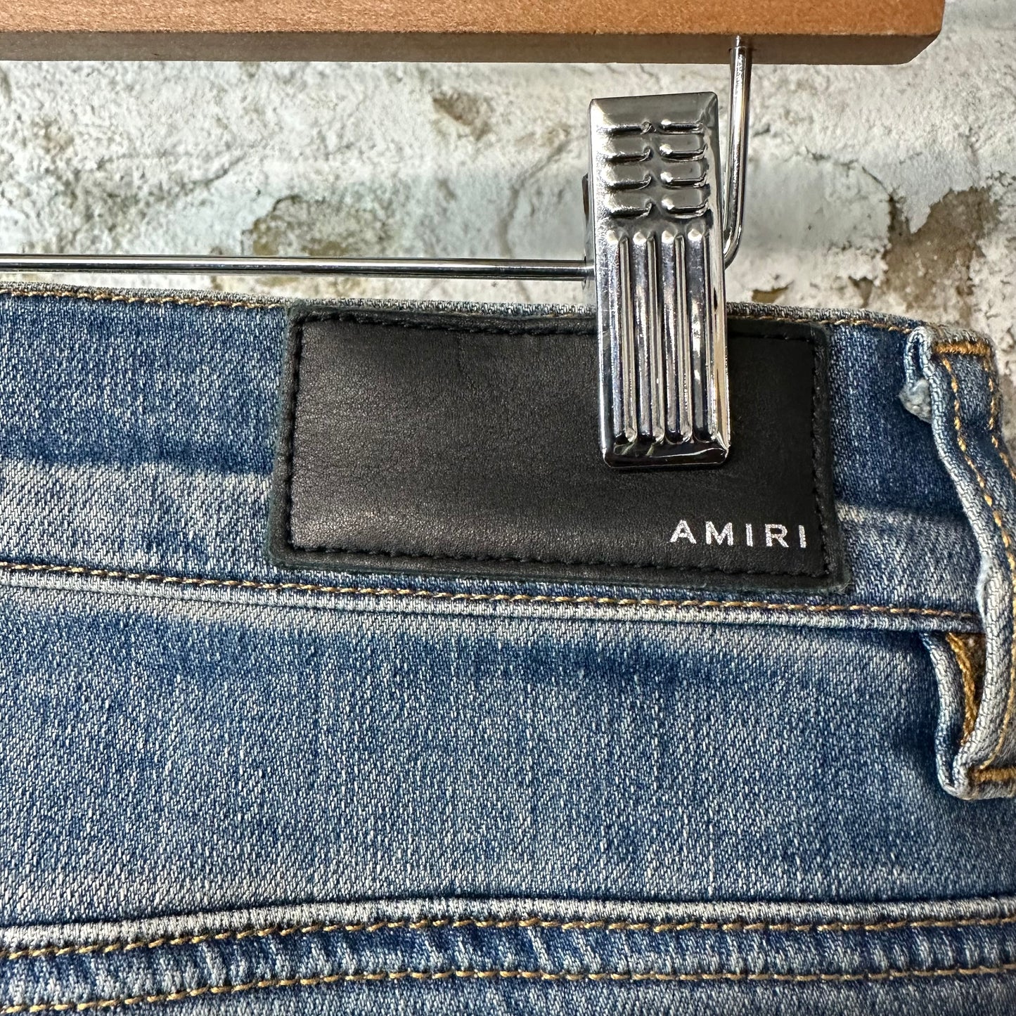 Amiri Distressed Side Spell Blue Denim Jeans Sz 28