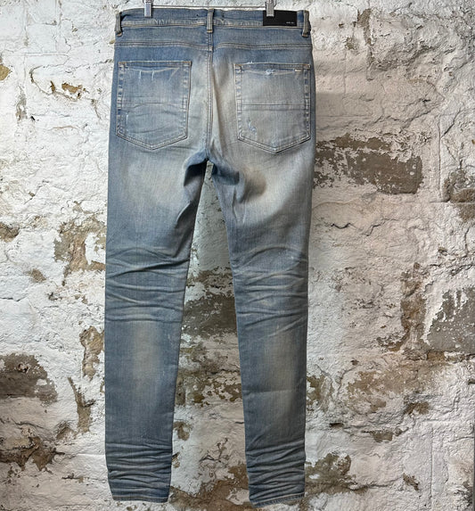 Amiri MX1 Cream Suede Blue Denim Jeans Sz 36