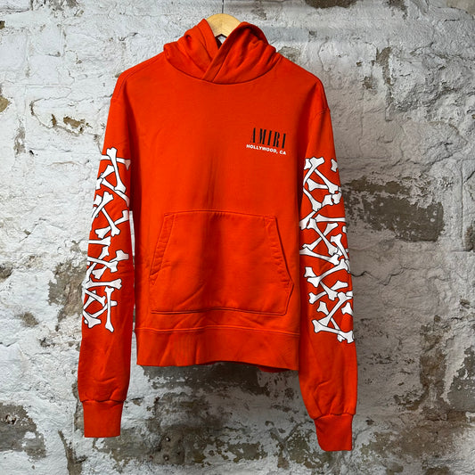 Amiri White Bone Sleeve Hoodie Orange Sz XS