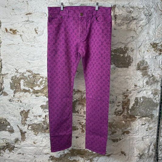 Louis Vuitton Purple Monogram Slim Denim Jeans Sz 32